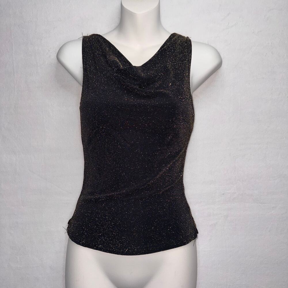 Vintage Draped Black & Gold Blouse